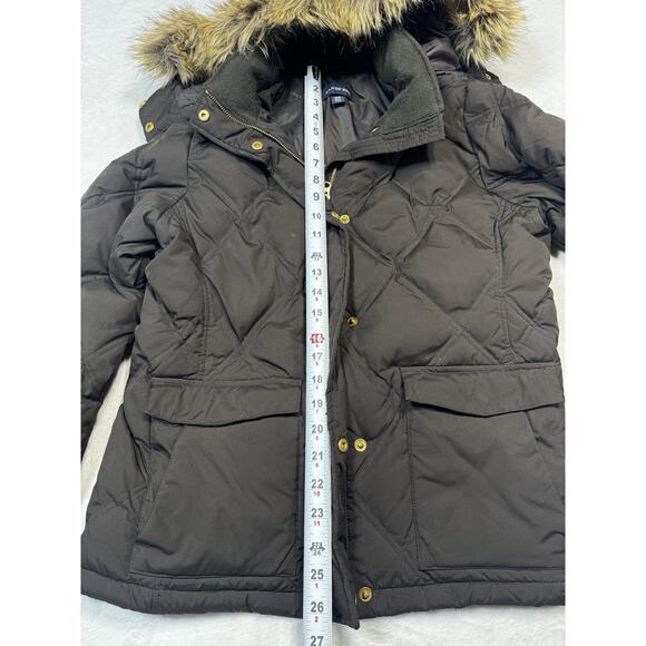 Lands End Puffer Parka Coat Women's M/P Brown Down Filled Fur Trim Hood Winter - Picture 4 of 12